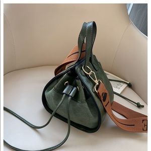 Crossbody Bag LOVE Mini Bucket Shoulder Bag Sage Green Vegan Leather Suede New